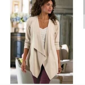 Soft Surroundings Faux Suede Open Waterfall Cardigan Blush Pink Women's Size M